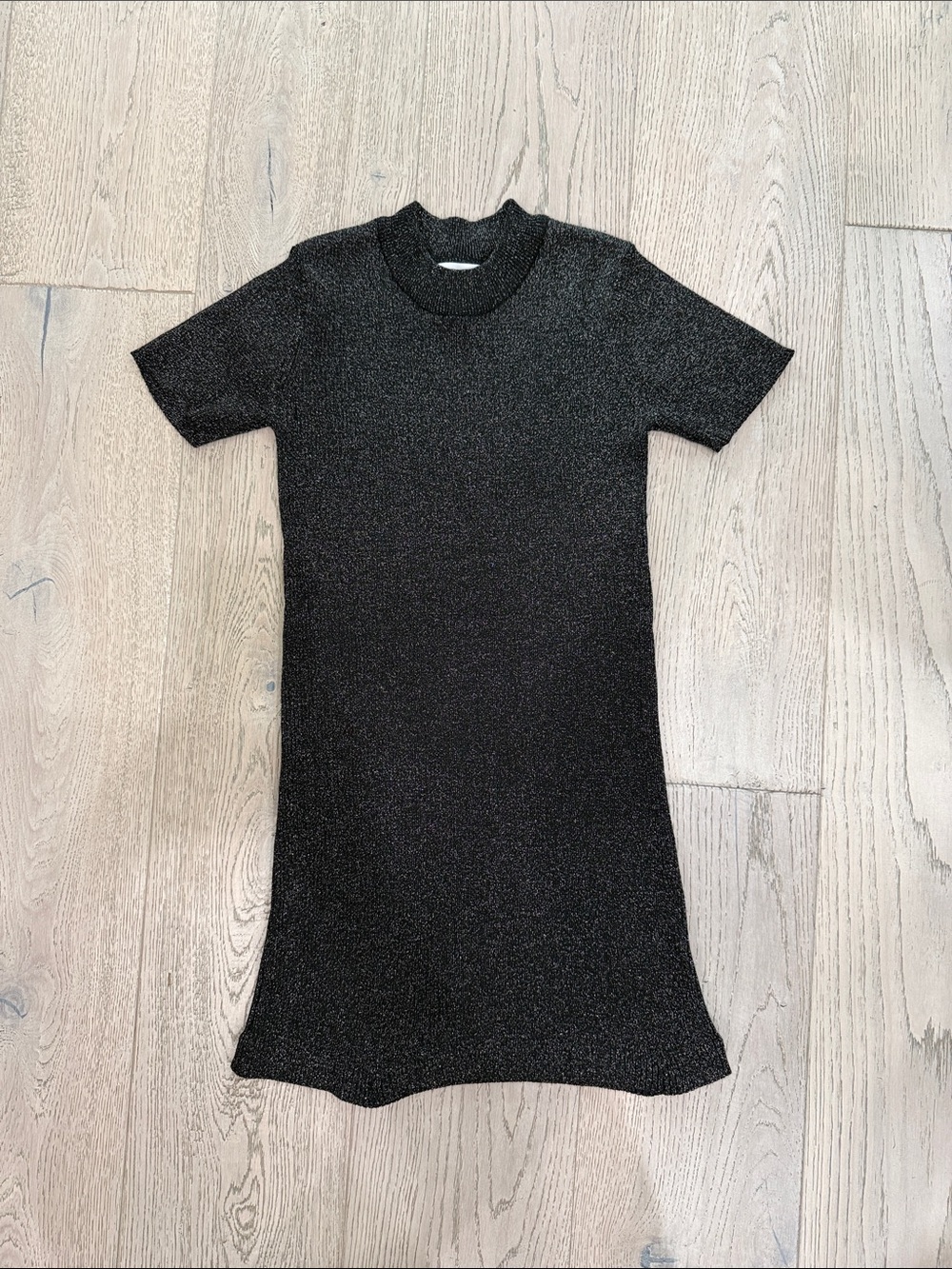 Metallic Black Short-Sleeve Knit Dress